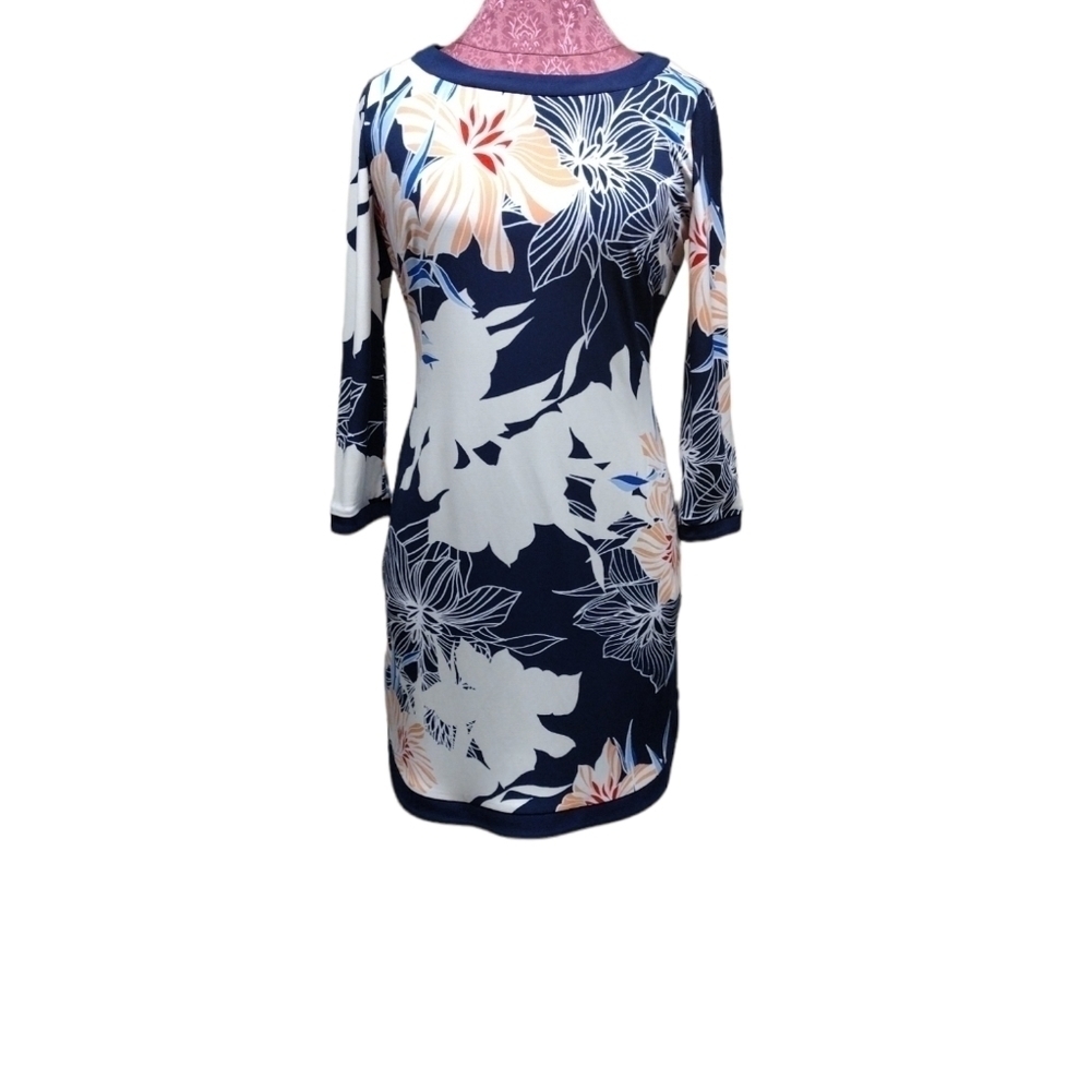 Vince Camuto Women's Navy Floral Shift Dress Size 4